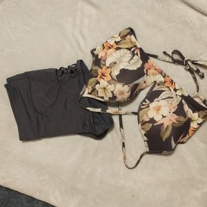 Floral Bikini Top and Gray Boyshorts